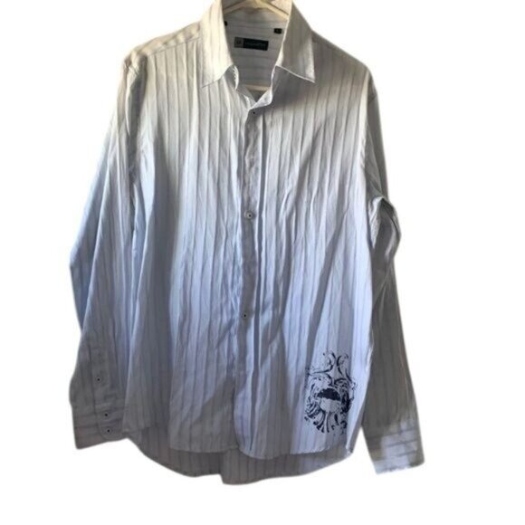 Level Ten Mens Striped Long Sleeve Button-Down Shirt W/ Black Graphic Design L - Picture 1 of 12